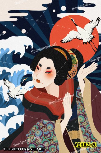 Tranh dán tường Cô gái  Nhật Bản mặc kimono, tranh minh họa cô gái Nhật Bản xưa -ADHJGS-20 - Kết quả tìm kiếm tranh tường